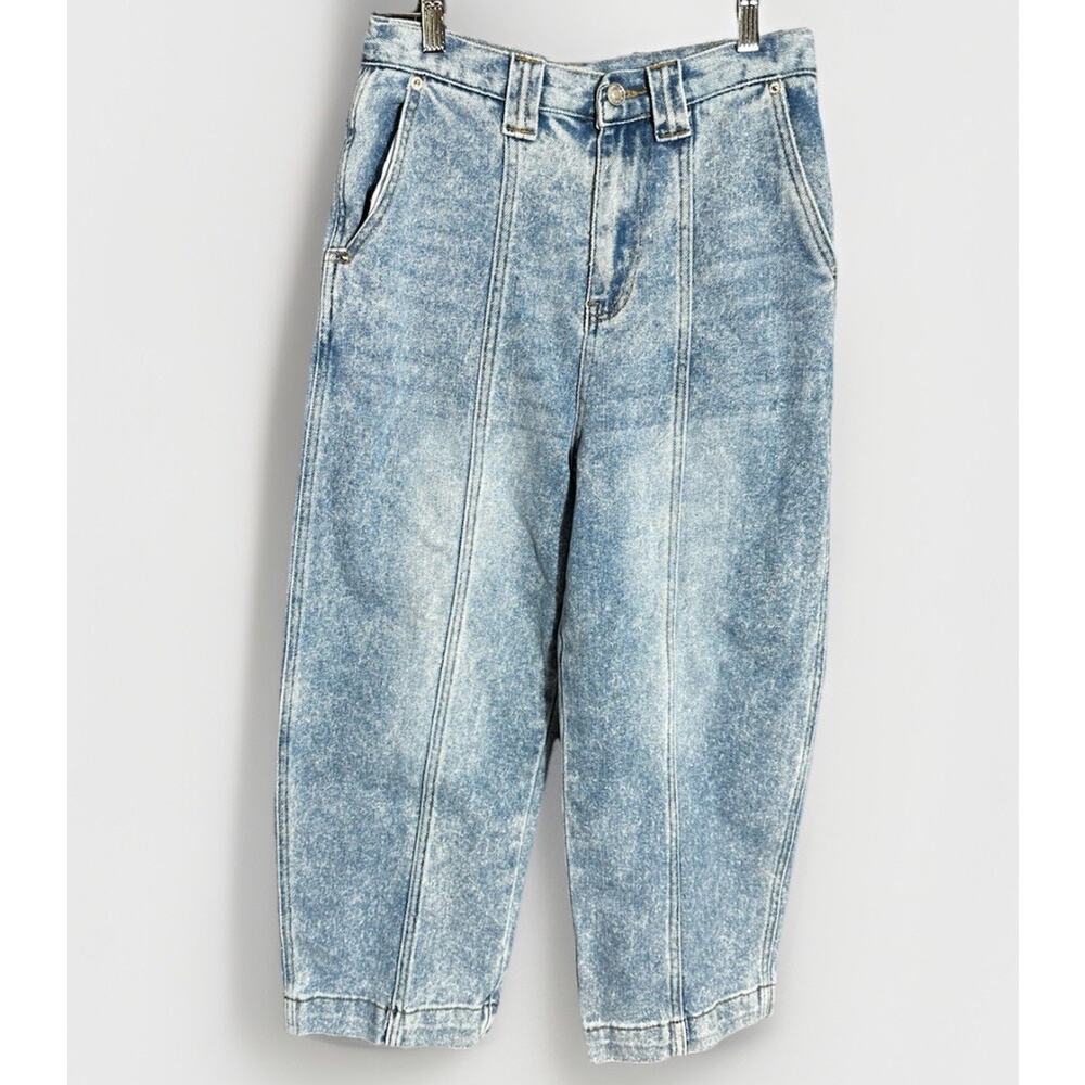 Aaron & Amber Barrel Leg Cropped Jeans Size Small Acid Wash Wide Leg Y2K